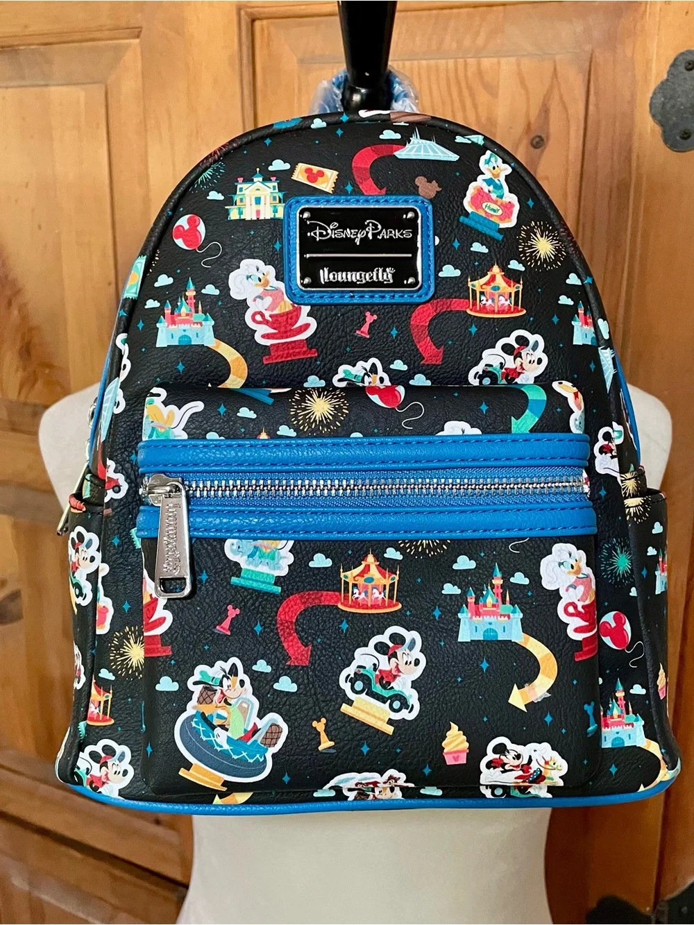 Loungefly Disney Parks Black Mini Backpack with Bright Blue Trim